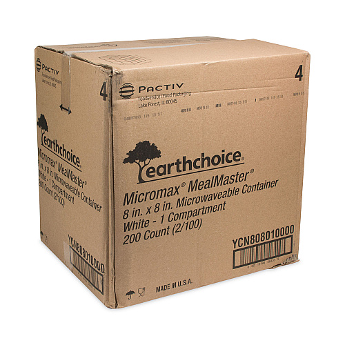 Pactiv EarthChoice SmartLock Microwavable MFPP Hinged Lid Container, 8.31 x 8.35 x 3.1, White, Plastic, 200/Carton (YCN808010000)