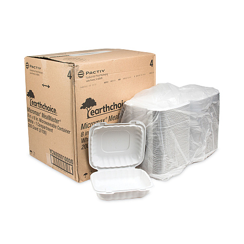 Pactiv EarthChoice SmartLock Microwavable MFPP Hinged Lid Container, 8.31 x 8.35 x 3.1, White, Plastic, 200/Carton (YCN808010000)