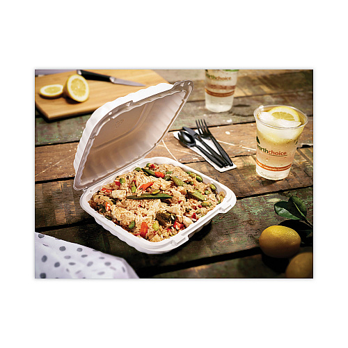 Pactiv EarthChoice SmartLock Microwavable MFPP Hinged Lid Container, 8.31 x 8.35 x 3.1, White, Plastic, 200/Carton (YCN808010000)
