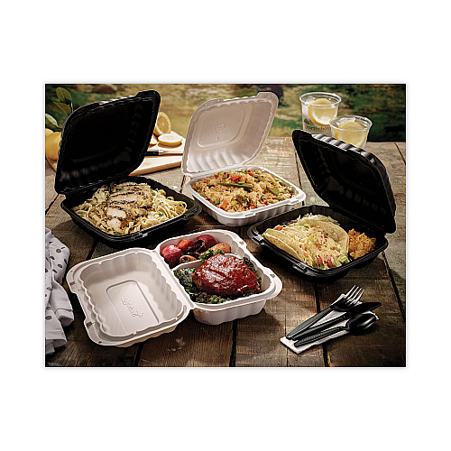 Pactiv EarthChoice SmartLock Microwavable MFPP Hinged Lid Container, 8.31 x 8.35 x 3.1, White, Plastic, 200/Carton (YCN808010000)