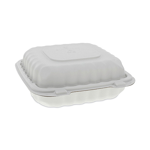 Pactiv EarthChoice SmartLock Microwavable MFPP Hinged Lid Container, 3-Compartment, 8.31 x 8.35 x 3.1, White, Plastic, 200/Carton (YCN808030000)