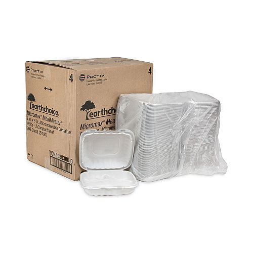 Pactiv EarthChoice SmartLock Microwavable MFPP Hinged Lid Container, 3-Compartment, 8.31 x 8.35 x 3.1, White, Plastic, 200/Carton (YCN808030000)