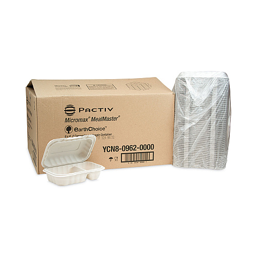 Pactiv EarthChoice SmartLock Microwavable MFPP Hinged Lid Container, 2-Compartment, 9 x 6 x 3, White, Plastic, 270/Carton (YCN809620000)