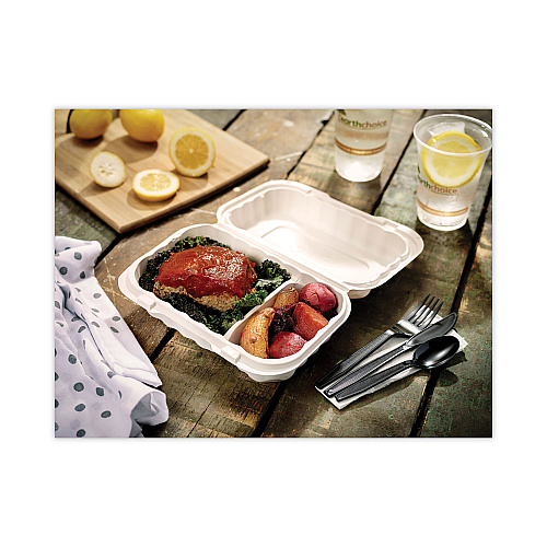 Pactiv EarthChoice SmartLock Microwavable MFPP Hinged Lid Container, 2-Compartment, 9 x 6 x 3, White, Plastic, 270/Carton (YCN809620000)
