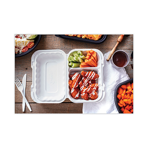 Pactiv EarthChoice SmartLock Microwavable MFPP Hinged Lid Container, 2-Compartment, 9 x 6 x 3, White, Plastic, 270/Carton (YCN809620000)