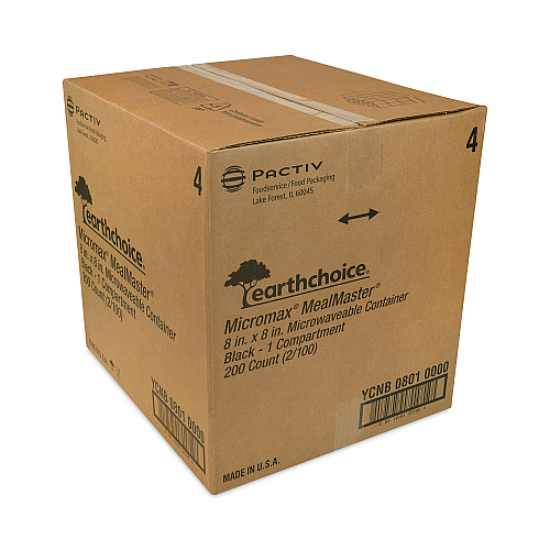 Pactiv EarthChoice SmartLock Microwavable MFPP Hinged Lid Container, 8.31 x 8.35 x 3.1, Black, Plastic, 200/Carton (YCNB08010000)