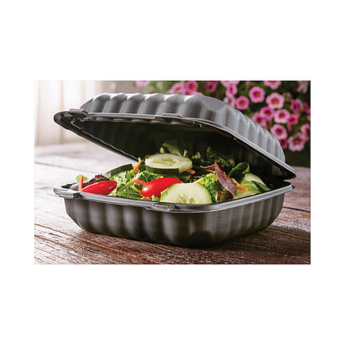 Pactiv EarthChoice SmartLock Microwavable MFPP Hinged Lid Container, 8.31 x 8.35 x 3.1, Black, Plastic, 200/Carton (YCNB08010000)