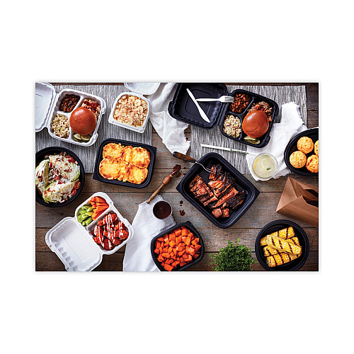 Pactiv EarthChoice SmartLock Microwavable MFPP Hinged Lid Container, 3-Compartment, 8.3 x 8.3 x 3.4, Black, Plastic, 200/Carton (YCNB08030000)