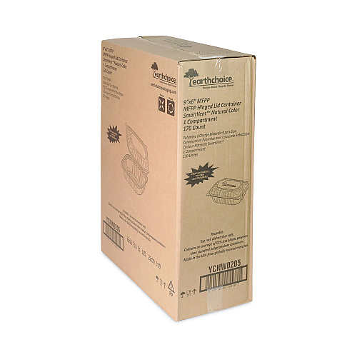 Pactiv EarthChoice Vented Microwavable MFPP Hinged Lid Container, 9 x 6 x 3.1, White, Plastic, 170/Carton (YCNW0205)