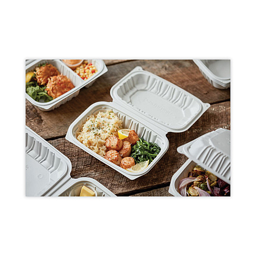 Pactiv EarthChoice Vented Microwavable MFPP Hinged Lid Container, 9 x 6 x 3.1, White, Plastic, 170/Carton (YCNW0205)