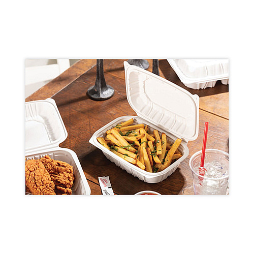 Pactiv EarthChoice Vented Microwavable MFPP Hinged Lid Container, 9 x 6 x 3.1, White, Plastic, 170/Carton (YCNW0205)