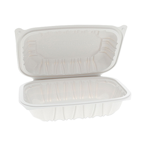 Pactiv EarthChoice Vented Microwavable MFPP Hinged Lid Container, 9 x 6 x 2.75, White, Plastic, 170/Carton (YCNW0207)