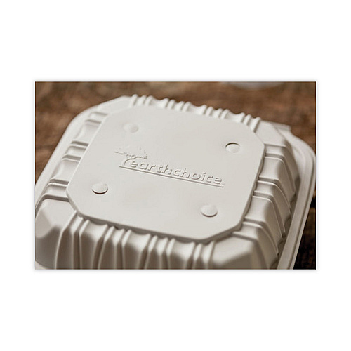 Pactiv EarthChoice Vented Microwavable MFPP Hinged Lid Container, 8.5 x 8.5 x 3.1, White, Plastic, 146/Carton (YCNW0851)