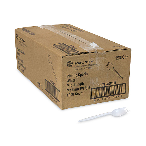Pactiv Fieldware Cutlery, Spork, Mediumweight, White, 1,000/Carton (YFWQWCH)