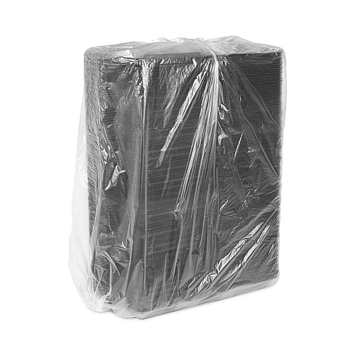 Pactiv SmartLock Foam Hinged Lid Container, Large, 3-Compartment, 9 x 9.5 x 3.25, Black, 150/Carton (YHLB09030000)