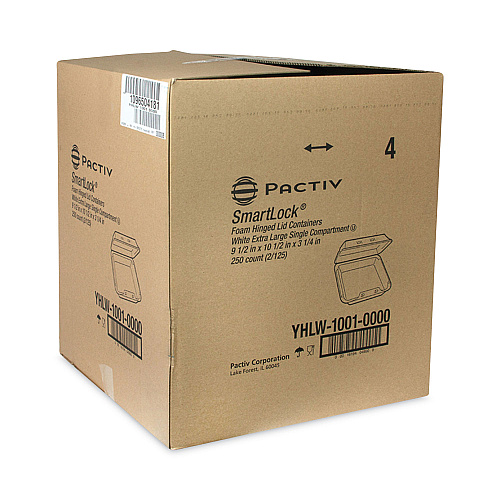 Pactiv SmartLock Foam Hinged Lid Container, X-Large, 9.5 x 10.5 x 3.25, White, 250/Carton (YHLW10010000)