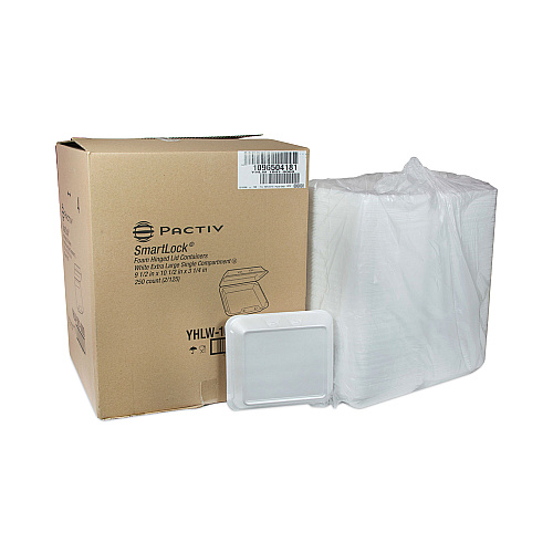 Pactiv SmartLock Foam Hinged Lid Container, X-Large, 9.5 x 10.5 x 3.25, White, 250/Carton (YHLW10010000)