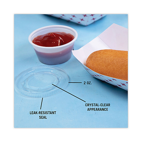 Pactiv Plastic Portion Cup Lid, Fits 1.5 oz to 2.5 oz Cups, Clear, 100/Pack, 24 Packs/Carton (YLS2FR)