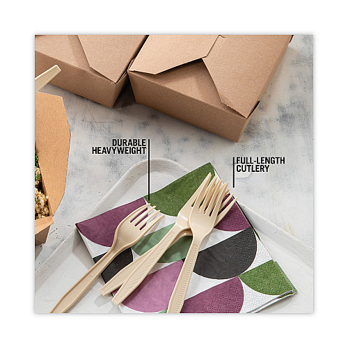 Pactiv EarthChoice PSM Cutlery, Heavyweight, Fork, 6.88", Tan, 1,000/Carton (YPSMFTEC)