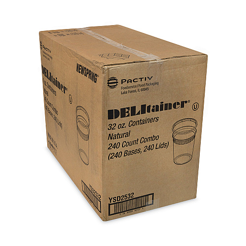 Pactiv Newspring DELItainer Microwavable Container, 32 oz, 4 .55 Diameter x 5.55 h, Clear, Plastic, 240/Carton (YSD2532)