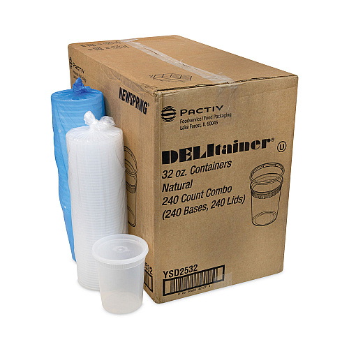 Pactiv Newspring DELItainer Microwavable Container, 32 oz, 4 .55 Diameter x 5.55 h, Clear, Plastic, 240/Carton (YSD2532)