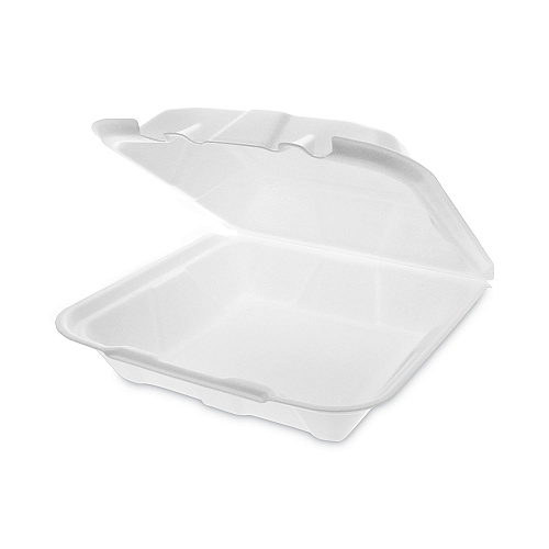 Pactiv Vented Foam Hinged Lid Container, Dual Tab Lock Economy, 9.13 x 9 x 3.25, White, 150/Carton (YTD19901ECON)