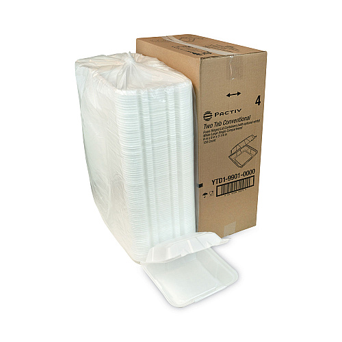 Pactiv Vented Foam Hinged Lid Container, Dual Tab Lock, 9.13 x 9 x 3.25, White, 150/Carton (YTD199010000)