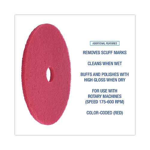 Boardwalk Buffing Floor Pads, 21" Diameter, Red, 5/Carton (BWK4021RED)