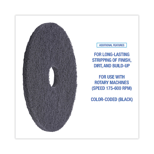 Boardwalk Stripping Floor Pads, 16" Diameter, Black, 5/Carton (BWK4016BLA)