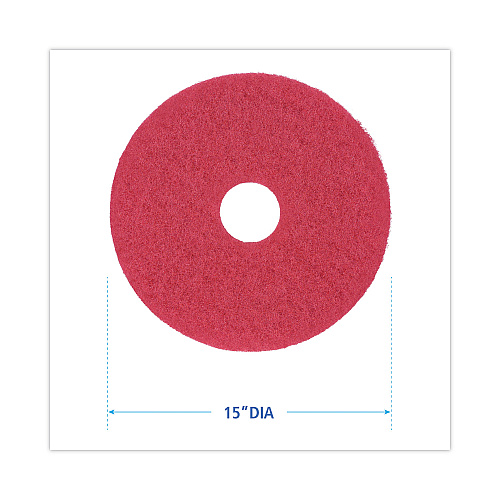 Boardwalk Buffing Floor Pads, 15" Diameter, Red, 5/Carton (BWK4015RED)