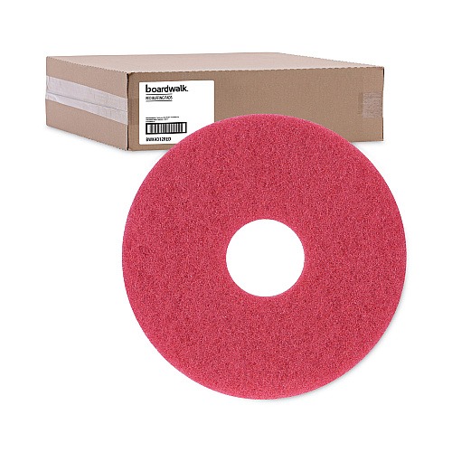 Boardwalk&reg; Standard 12" Diameter Buffing Floor Pads, Red, 5 Pads (BWK4012RED)
