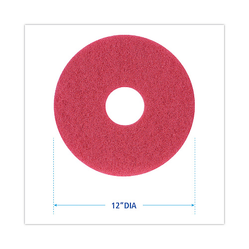 Boardwalk&reg; Standard 12" Diameter Buffing Floor Pads, Red, 5 Pads (BWK4012RED)