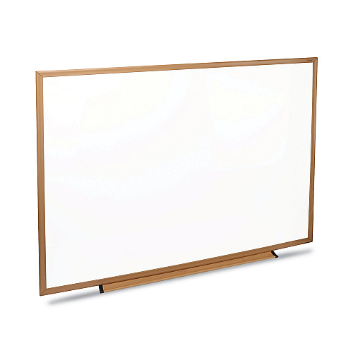 Universal Deluxe Melamine Dry Erase Board, 48 x 36, Melamine White Surface, Oak Fiberboard Frame (UNV43618)