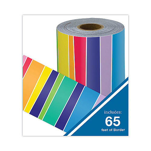 Carson-Dellosa Rolled Borders, Straight Border, Back to School: Rainbow, 2.25" x 65 ft, Multicolor (108475)