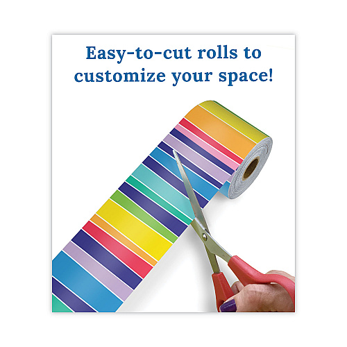 Carson-Dellosa Rolled Borders, Straight Border, Back to School: Rainbow, 2.25" x 65 ft, Multicolor (108475)