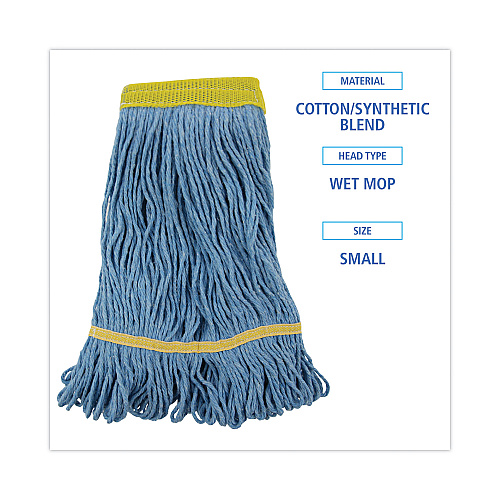 Boardwalk&reg; Super Loop Wet Mop Heads, Small, Blue, 12 Mops (BWK501BL)