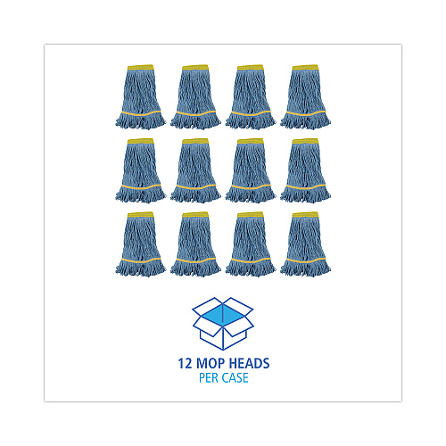 Boardwalk&reg; Super Loop Wet Mop Heads, Small, Blue, 12 Mops (BWK501BL)