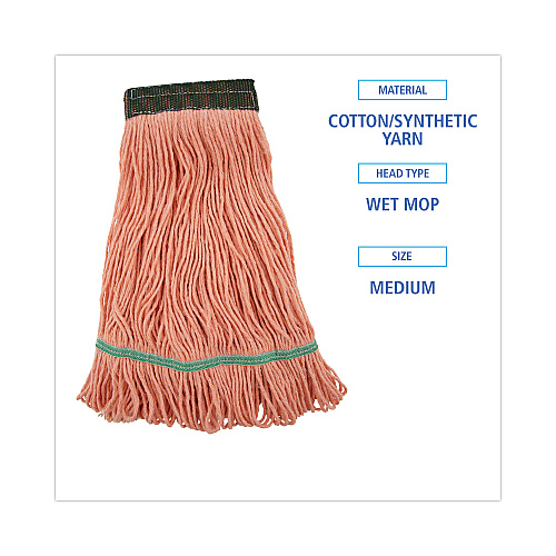 Boardwalk Super Loop Wet Mop Head, Cotton/Synthetic Fiber, 5" Headband, Medium Size, Orange, 12/Carton (BWK502OR)
