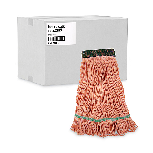 Boardwalk Super Loop Wet Mop Head, Cotton/Synthetic Fiber, 5" Headband, Medium Size, Orange, 12/Carton (BWK502OR)
