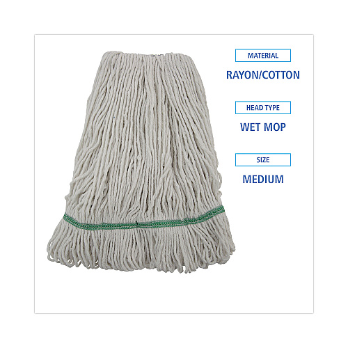 Boardwalk&reg; Standard Mop Head, Cotton/Rayon, Medium, White, 12 Mops (BWK502WHNB)