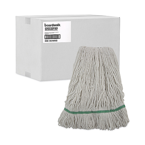 Boardwalk&reg; Standard Mop Head, Cotton/Rayon, Medium, White, 12 Mops (BWK502WHNB)