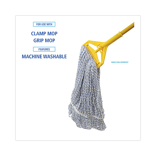 Boardwalk&reg; 4-Ply Floor-Finish Mop Heads, White/Blue Stripes, 12 Mops (BWK542CT)
