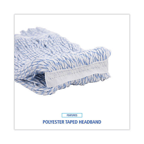 Boardwalk&reg; 4-Ply Floor-Finish Mop Heads, White/Blue Stripes, 12 Mops (BWK542CT)