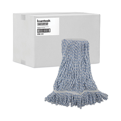 Boardwalk&reg; 4-Ply Floor-Finish Mop Heads, White/Blue Stripes, 12 Mops (BWK542CT)