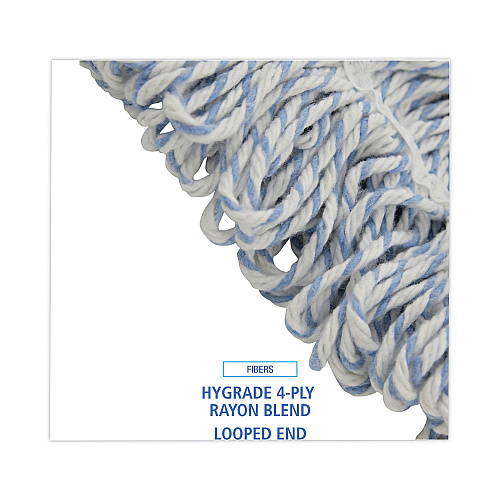 Boardwalk Mop Head, Floor Finish, Wide, Rayon/Polyester, Medium, White/Blue, 12/Carton (BWK552)