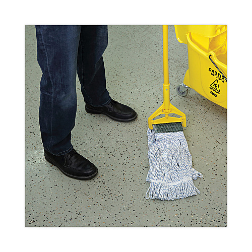 Boardwalk Mop Head, Floor Finish, Wide, Rayon/Polyester, Medium, White/Blue, 12/Carton (BWK552)