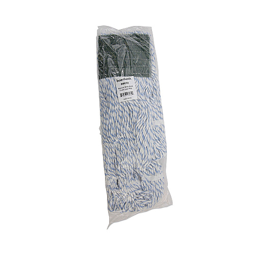 Boardwalk Mop Head, Floor Finish, Wide, Rayon/Polyester, Medium, White/Blue, 12/Carton (BWK552)