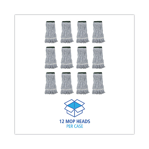 Boardwalk Mop Head, Floor Finish, Wide, Rayon/Polyester, Medium, White/Blue, 12/Carton (BWK552)