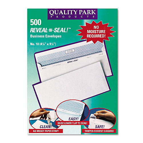Quality Park Reveal-N-Seal Security Tinted Envelope, #10, Commercial Flap, Self-Adhesive Closure, 4.13 x 9.5, White, 500/Box (67218)