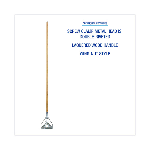 Boardwalk&reg; Screw Clamp Metal Head Wooden Mop Handle, 63" Handle, Natural (BWK603)